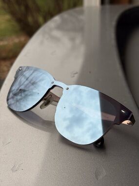 Ray-Ban RB3576-N Rimless Shield Ray Bans Mirrored Blue Lens Brown Metal Frame